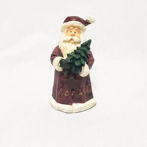 Wonder Santa Holding Christmas Tree Figurine Young's China Christmas 3" Resin